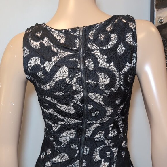 Saints + Secrets Lace Bodice Formal Maxi Dress Slit Chiffon Drop Waist Black - Picture 12 of 16